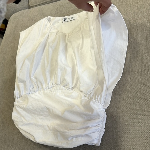 Zara White Cropped Pleated Open Side Blouse - Picture 6 of 10